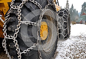 Snow chains on the big skidder wheels