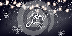 Snow Christmas scene. Winter holiday background. Realistic snow transparent overlay