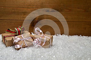 Snow Christmas wooden background