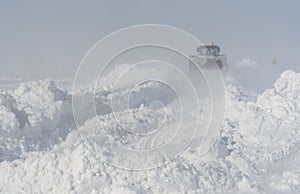 Snow cleaning on the road after a blizzard