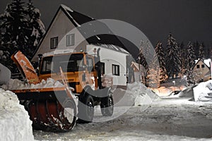 Snow clearing machine truck