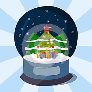 Snow clobe christmas magic ball transparent realistic design holiday celebration magic vector illustration.