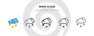 Snow cloud icon in different style vector illustration. two colored and black snow cloud vector icons designed in filled, outline