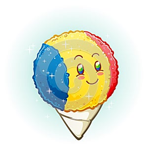 Snow Cone Cartoon Character Smiling with Rosy Cheeks