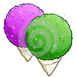Snow cones green lime and purple grape cartoon illustrations