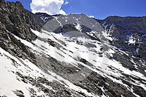 Snow covered alpine landscape on Colorado 14er Little Bear Peak photo