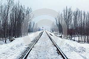 Snow covered Banihal â€“ Baramulla train track after receiving seasons heavy snowfall