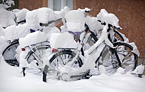 Snow covered Bikes