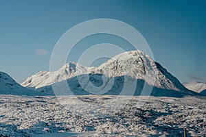 Snow-covered Buachaille Etive Mor in Scotland