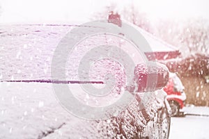 Snow covered car windscreen