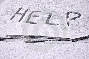 Snow covered car windscreen