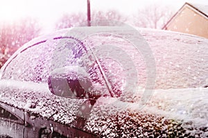 Snow covered car windscreen