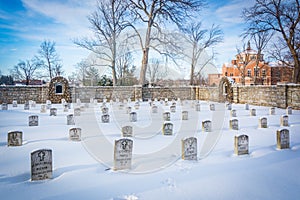 Snow covered cemetary at the National Shrine of Saint Elizabeth photo