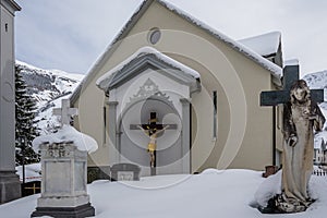 Snow covered cemetery in the Swiss Alps