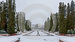 Snow covered center of the city