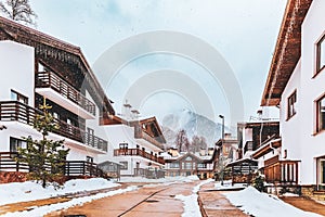 Snow covered chalet in the mountains