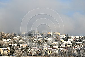 snow covered the city of Fulda. Pictured are Aschenberg Horas and Niesig part of the city of Fulda in Hesse Germany in photo