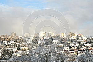 snow covered the city of Fulda. Pictured are Aschenberg Horas and Niesig part of the city of Fulda in Hesse Germany in photo