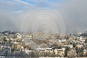 snow covered the city of Fulda. Pictured are Aschenberg Horas and Niesig part of the city of Fulda in Hesse Germany in photo