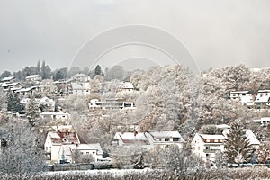 snow covered the city of Fulda. Pictured are Aschenberg Horas and Niesig part of the city of Fulda in Hesse Germany in photo