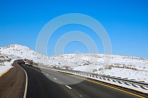 Snow-covered at the desert landscape in Arizona the of snowy mountain