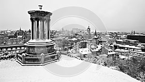 Snow covered Edinburgh from Calton Hill