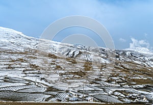 Snow Covered Farm in Langza Village, Spiti Valley, Himachal Pradesh