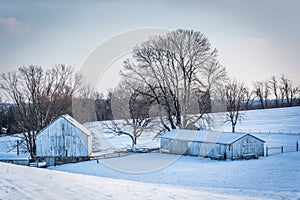 Snow-covered farm in rural Carroll County, Maryland. photo