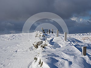 Snow covered fence in Campsie Fells