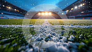 Snow Covered Field With Stadium in the Background