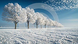 Snow Covered Field With Trees in Background