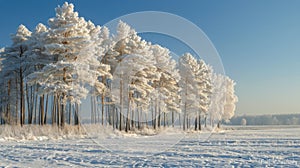 Snow Covered Field With Trees in Background