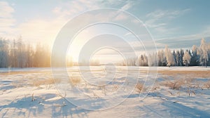 Dreamy Winter Sun Over Rural Finnish Landscape photo
