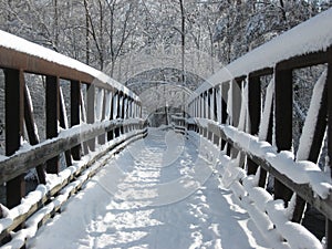 Snow covered footbridge
