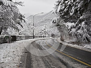Snow-covered forest road in Seoraksan mountains