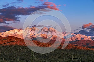 Snow Covered Four Peaks Mountain Range Outside Phoenix AZ