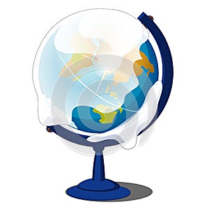 Snow-covered globe isolated on a white background. Vector illustration.