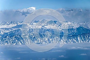 Snow covered himalayan mountain peaks Pir Panjal mountain range, View from Gulmarg, Kashmir