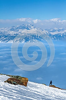 Snow covered himalayan mountain peaks Pir Panjal mountain range, View from Gulmarg, Kashmir, india