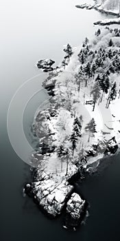 Snow-covered Island: High-contrast Shading In Birds-eye-view Photograph