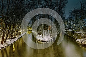 Snow-covered island on a winter evening