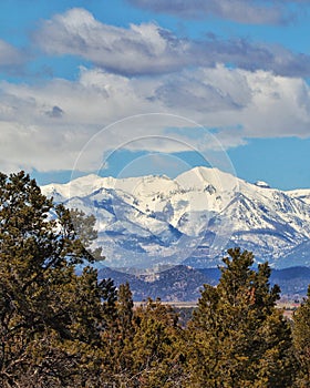 Snow covered La Plata Mountains near Durango Colorado photo