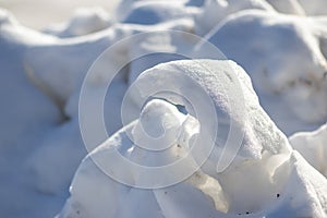 Snow covered landscape in cold winter with frosty and frozen snowbanks show the icy side of winter in January and February as tour