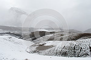 Snow Covered Landscape in Langza Village, Spiti Valley, Himachal Pradesh