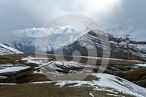 Snow Covered Landscape in Langza Village, Spiti Valley, Himachal Pradesh