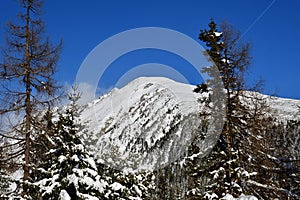 Snow-covered landscape and mountain peaks the winter High Tatras Slovakia
