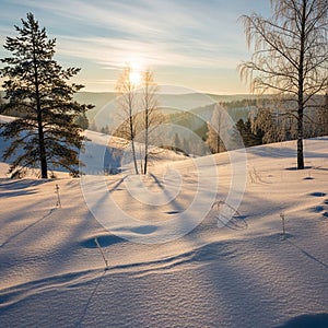 The sun low in the sky casting long shadows across the undulating