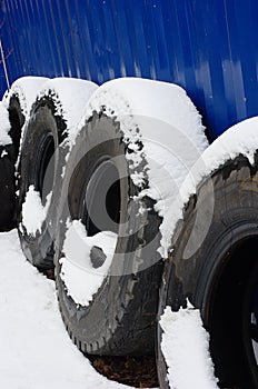 Snow-covered Lorry Tires