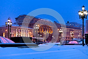 Snow covered Manege square in winter