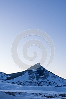 Snow covered Medicine Bow Mountains Range in Colorado at Sunrise